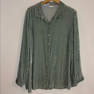 J. Jill Green Velvet Button Down Shirt
